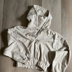 Zara Cream Cropped Zip Up Hoodie